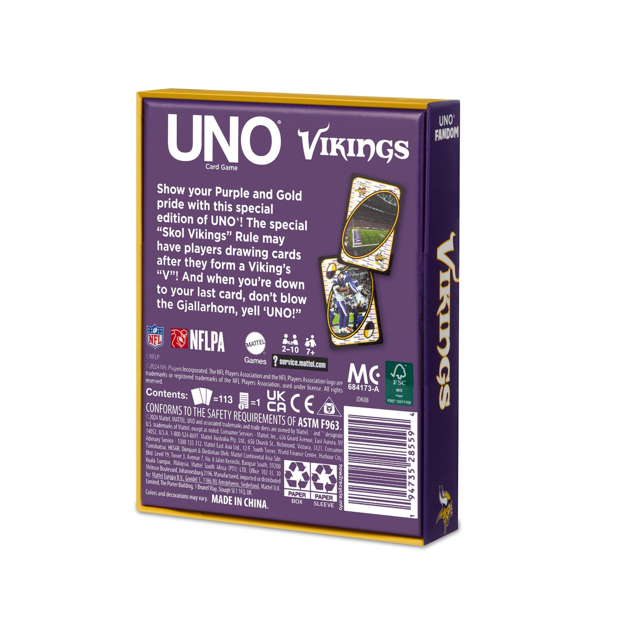 UNO Fandom NFL Minnesota Vikings Game Deck