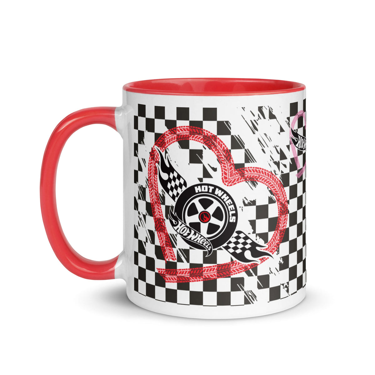 Hot Wheels Checkered Hearts White Mug